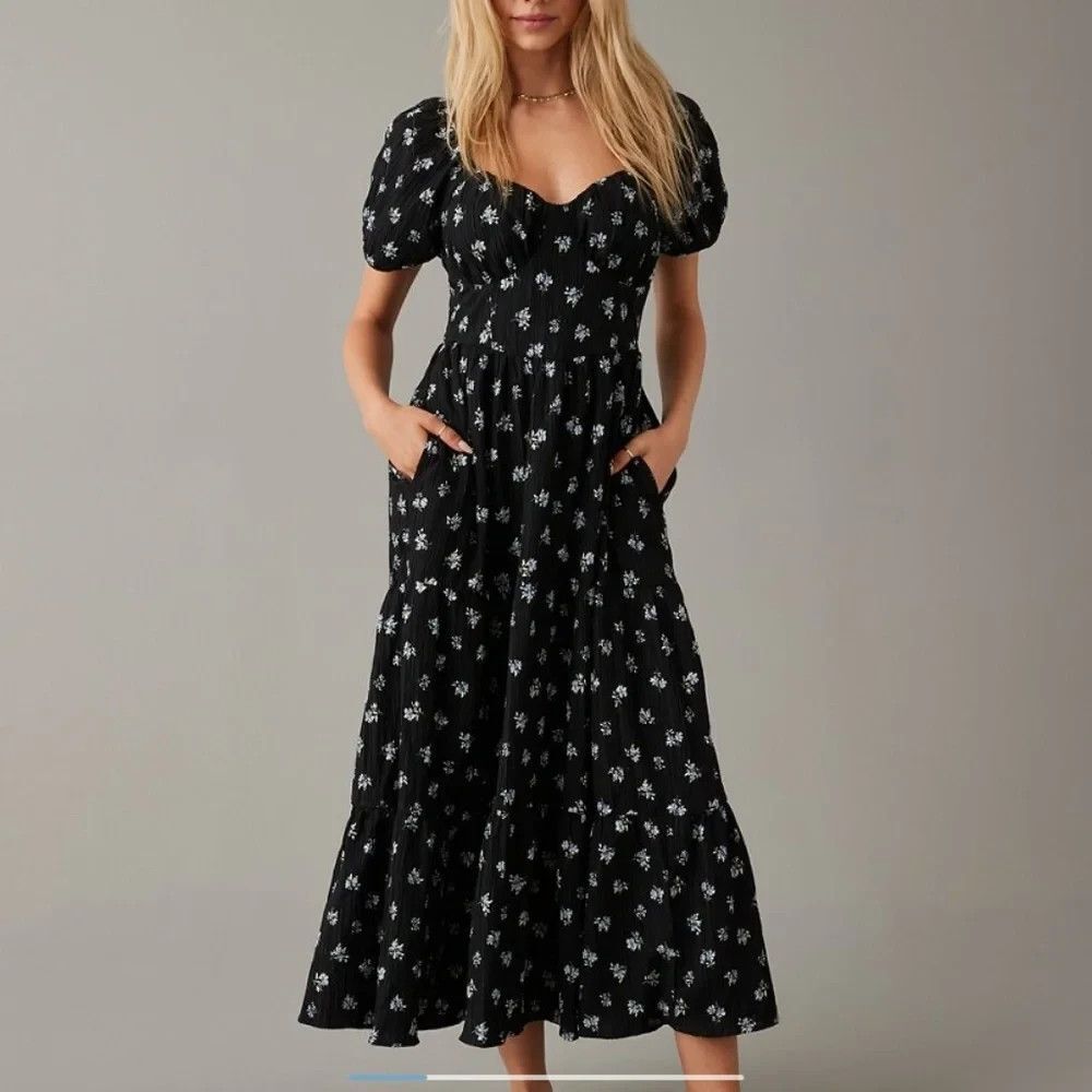 American Eagle Floral Open Back Corset Midi Dress CottageCore peasant Sz XXL BY
